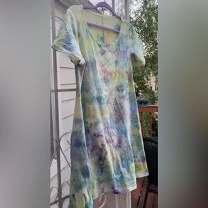 Tie-Dye Midi Dress with pockets, one of a kind! Ice dyed.